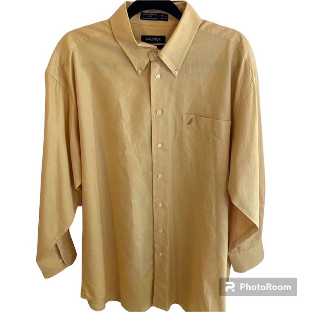Nautica Shirt Men’s Size 17.5 Yellow Vintage Oxford Button Down